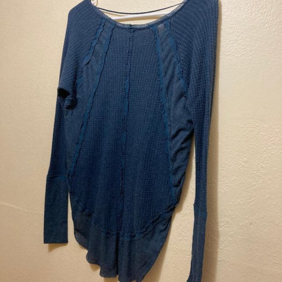 We The Free Women's Dark Blue Long Sleeve High Low Waffle Knit Tunic Size XS - Picture 2 of 6